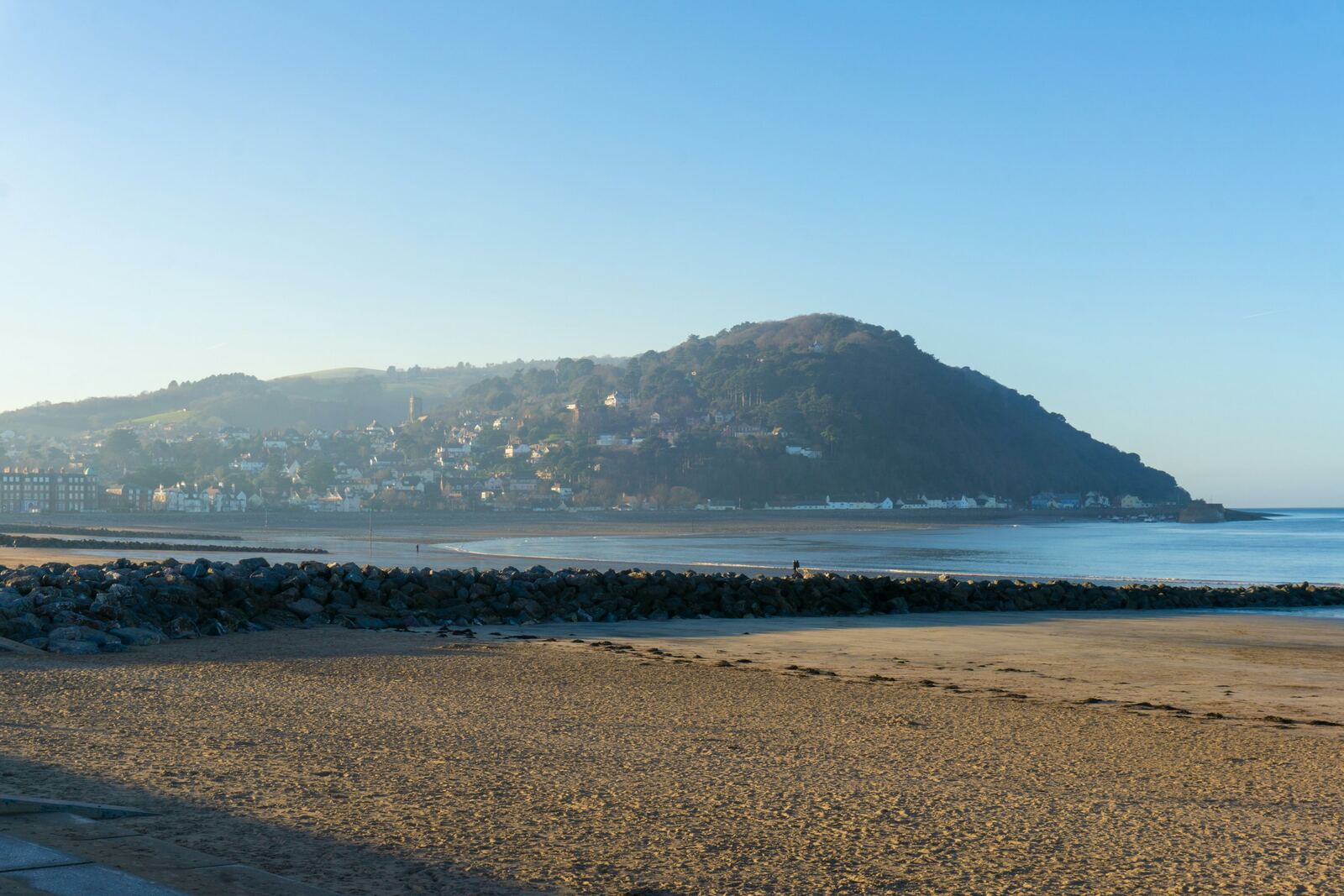 Wide sandy beach and headland on the Somerset coast