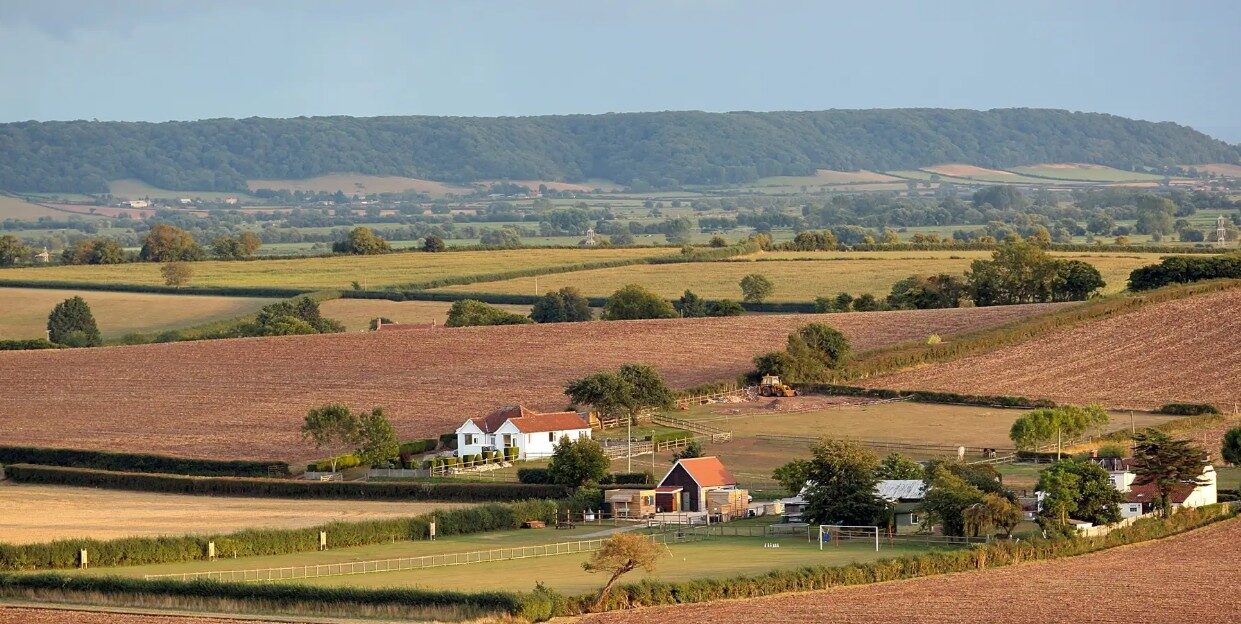 Rolling Somerset farmland and hills around the site